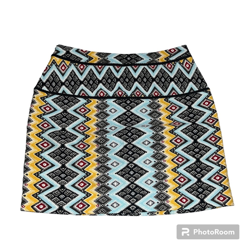 Ann Taylor LOFT Yellow Blue Black Tribal Print Short A-Line Skirt Women’s Size 6